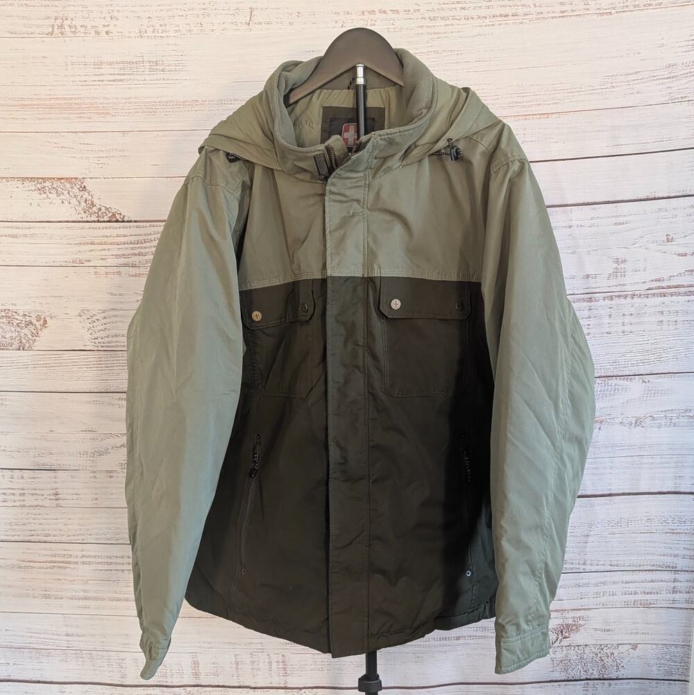 Swiss Tech Parka Jacket Mens 2XL Military Green Hooded Insulated Winter Coat 2X